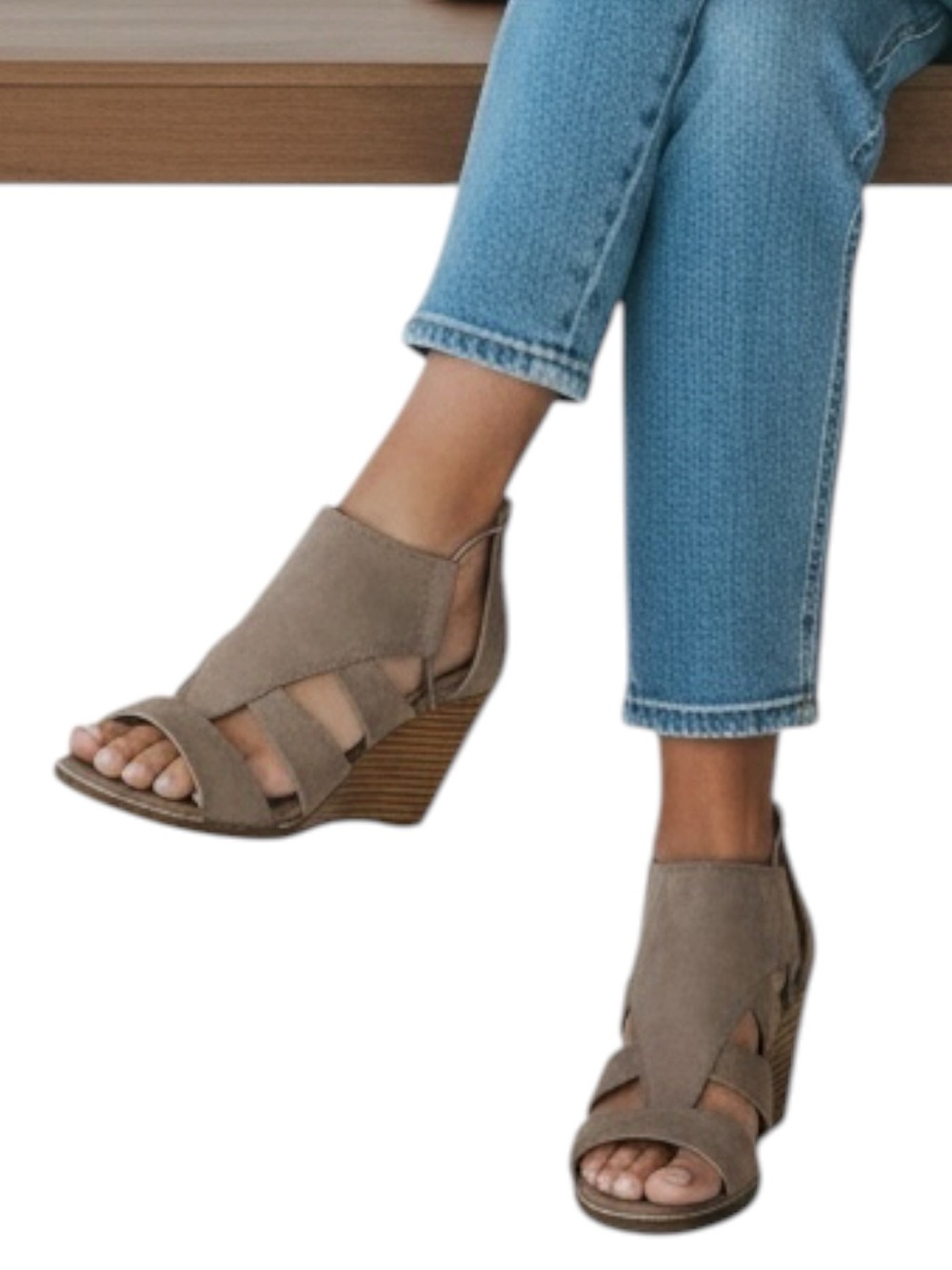 LUCKY BRAND Joellen Wedges in Camel Suede Size 6.5 -- fits like a 7